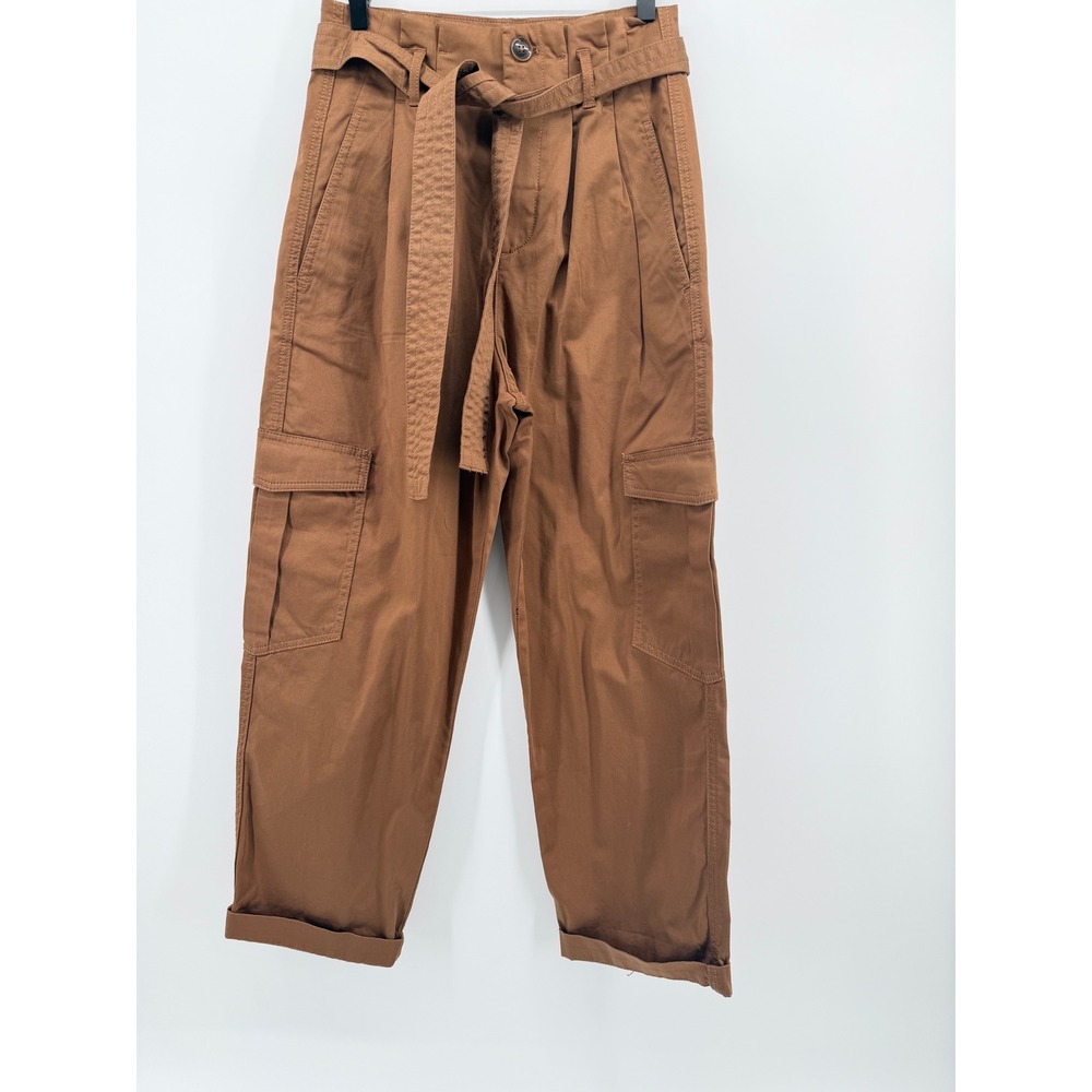 Zara Women XS Brown High Waisted Paperbag Cargo Pants with Belt Tobacco Trousers